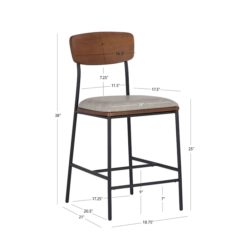 Tabouret de bar 63,5 cm en métal et similicuir