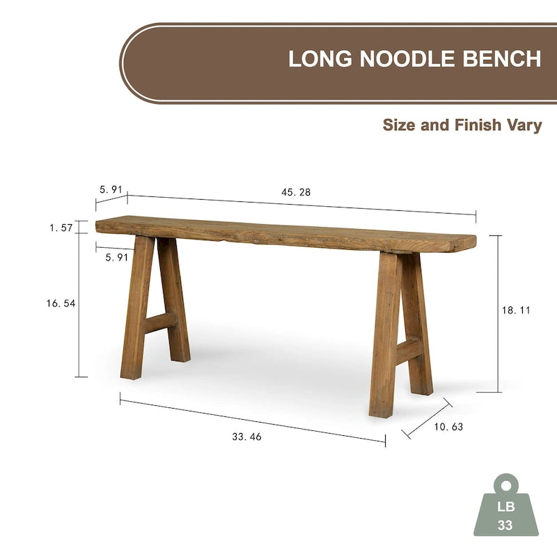 Banc d'intérieur/extérieur en bois massif naturel – Places assises pour entrées, couloirs et patios
