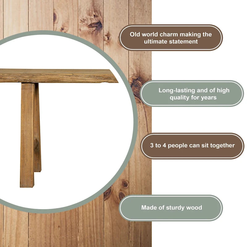 Banc d'intérieur/extérieur en bois massif naturel – Places assises pour entrées, couloirs et patios