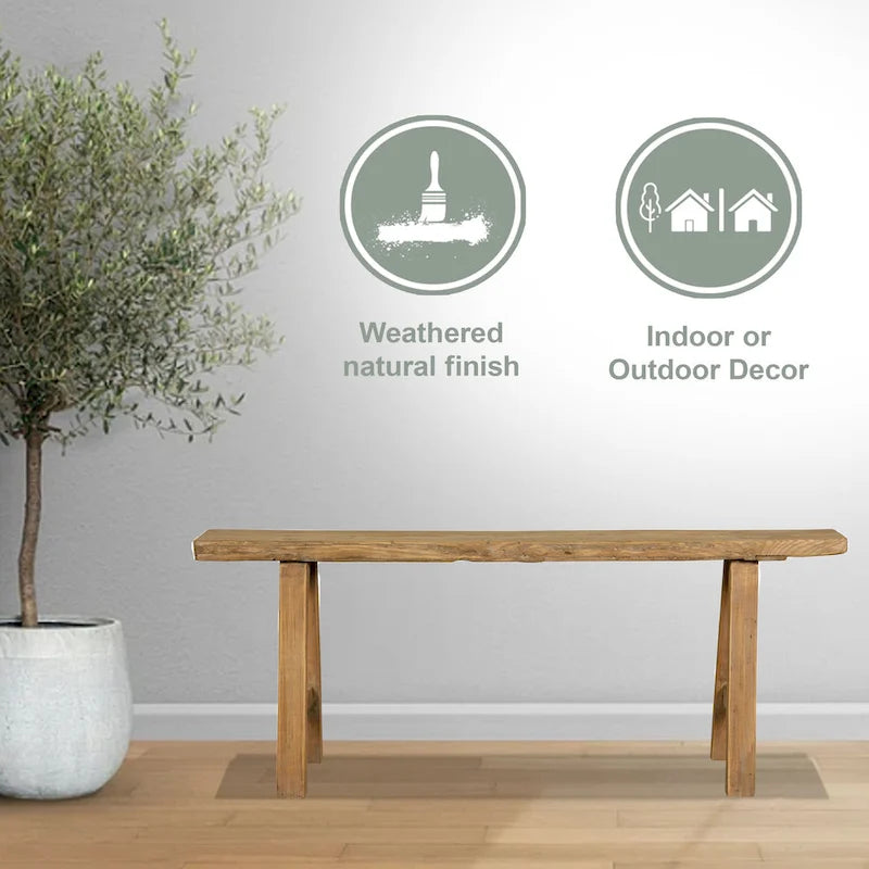 Banc d'intérieur/extérieur en bois massif naturel – Places assises pour entrées, couloirs et patios