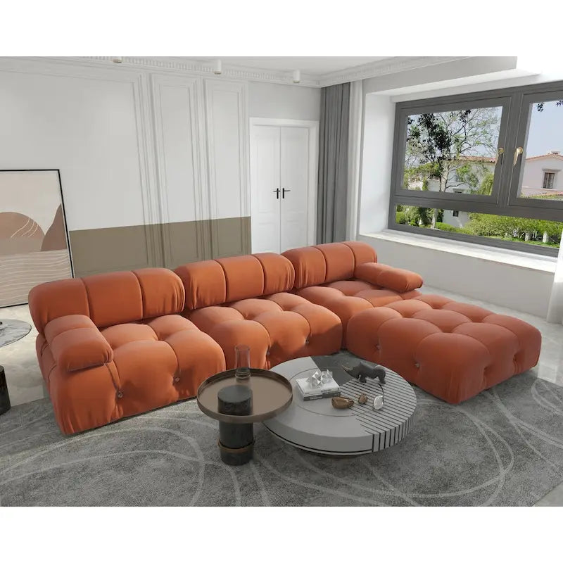 Grand canapé modulable moderne en velours orange