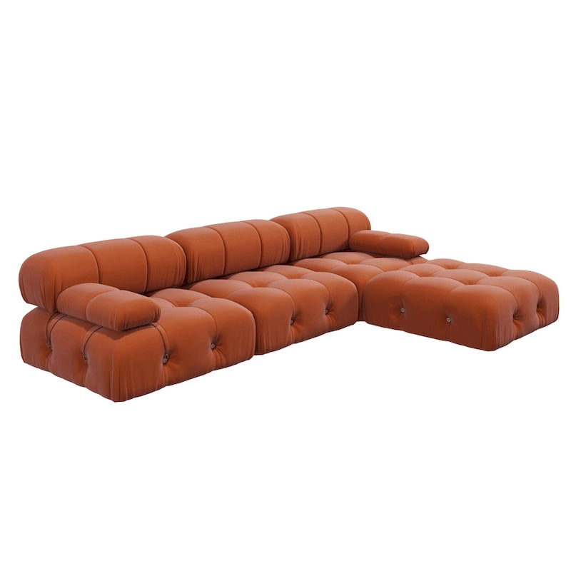 Grand canapé modulable moderne en velours orange