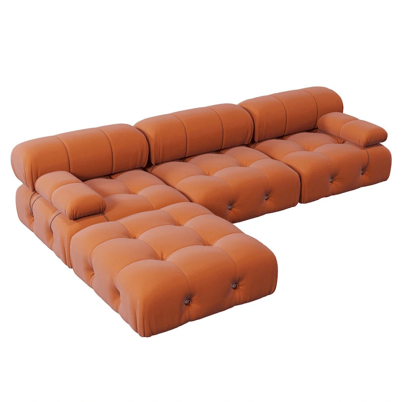 Grand canapé modulable moderne en velours orange