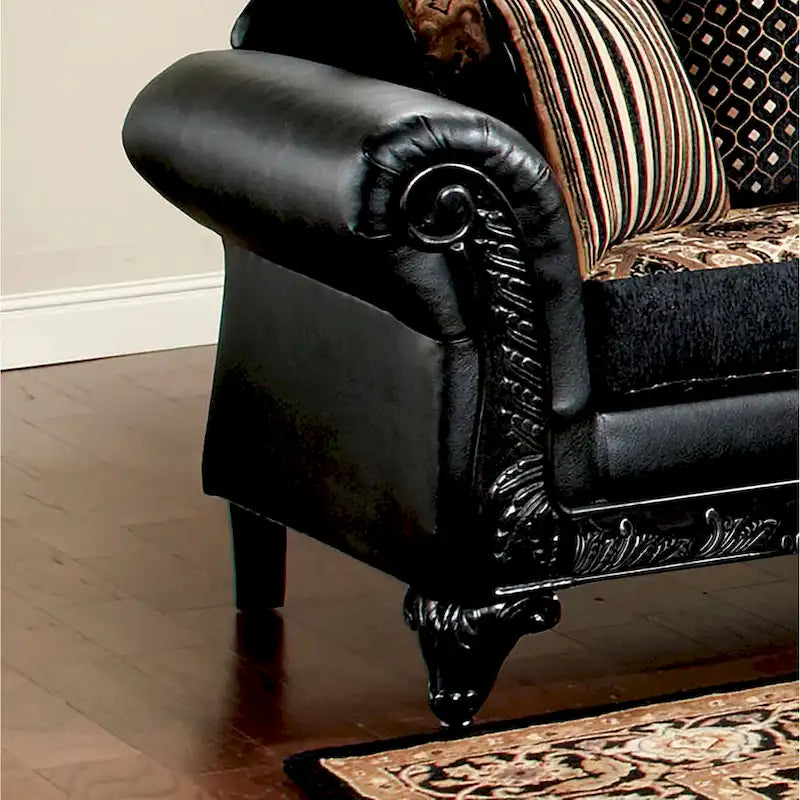 Causeuse Château traditionnelle en similicuir noir de Furniture of America