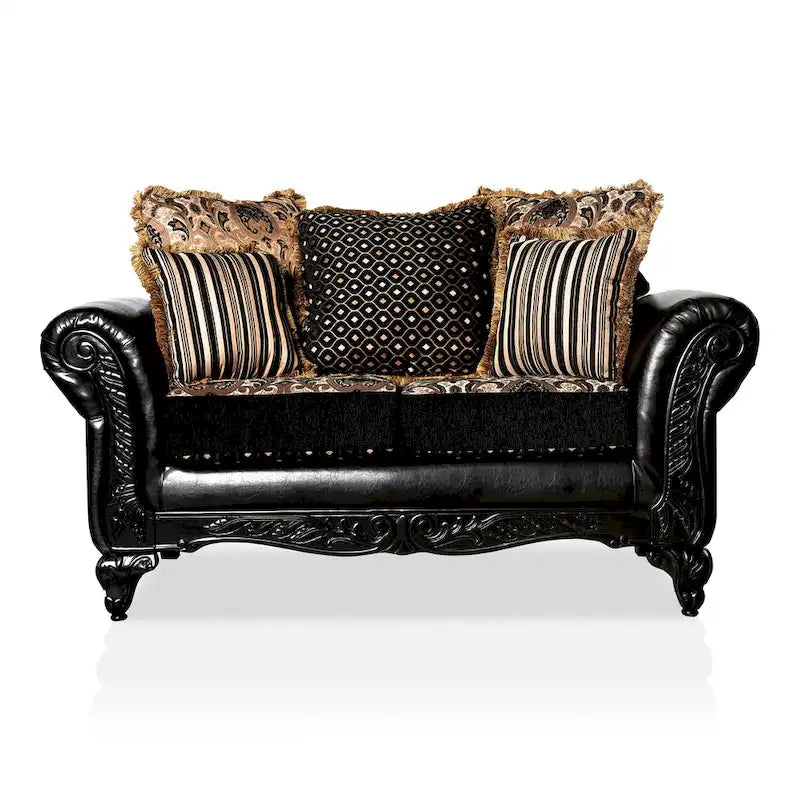 Causeuse Château traditionnelle en similicuir noir de Furniture of America