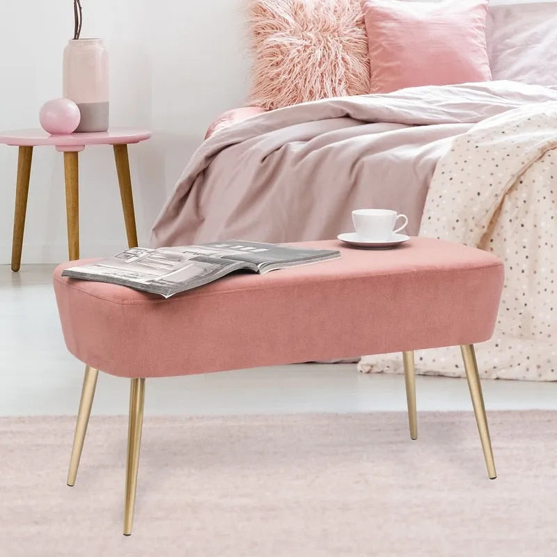 Banc/Repose-pieds en velours, Banc de bout de lit (avec pieds en métal), Chaise de coiffeuse