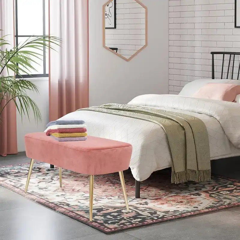 Banc/Repose-pieds en velours, Banc de bout de lit (avec pieds en métal), Chaise de coiffeuse