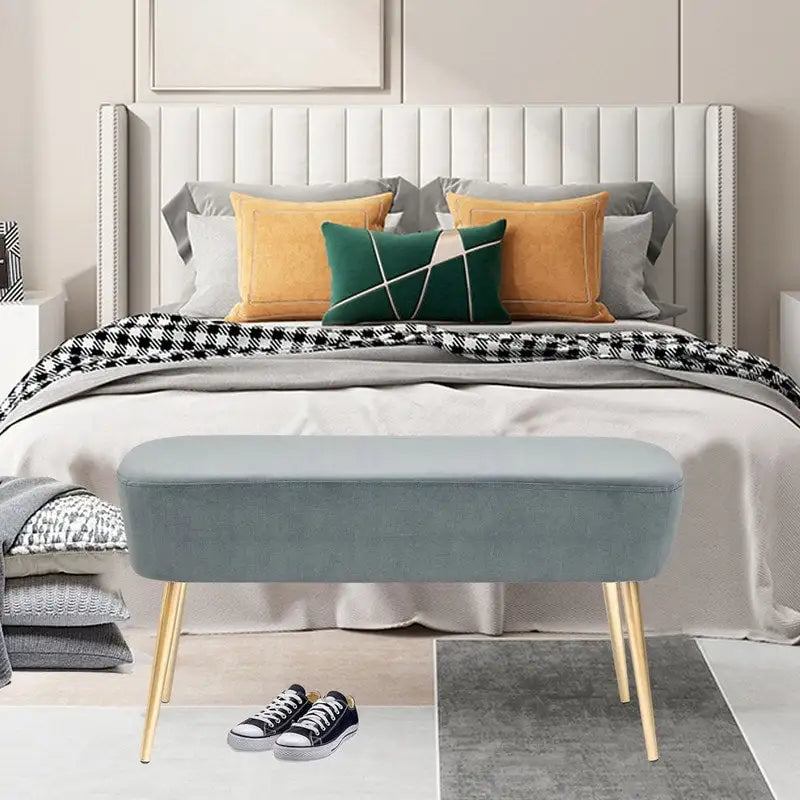 Banc/Repose-pieds en velours, Banc de bout de lit (avec pieds en métal), Chaise de coiffeuse