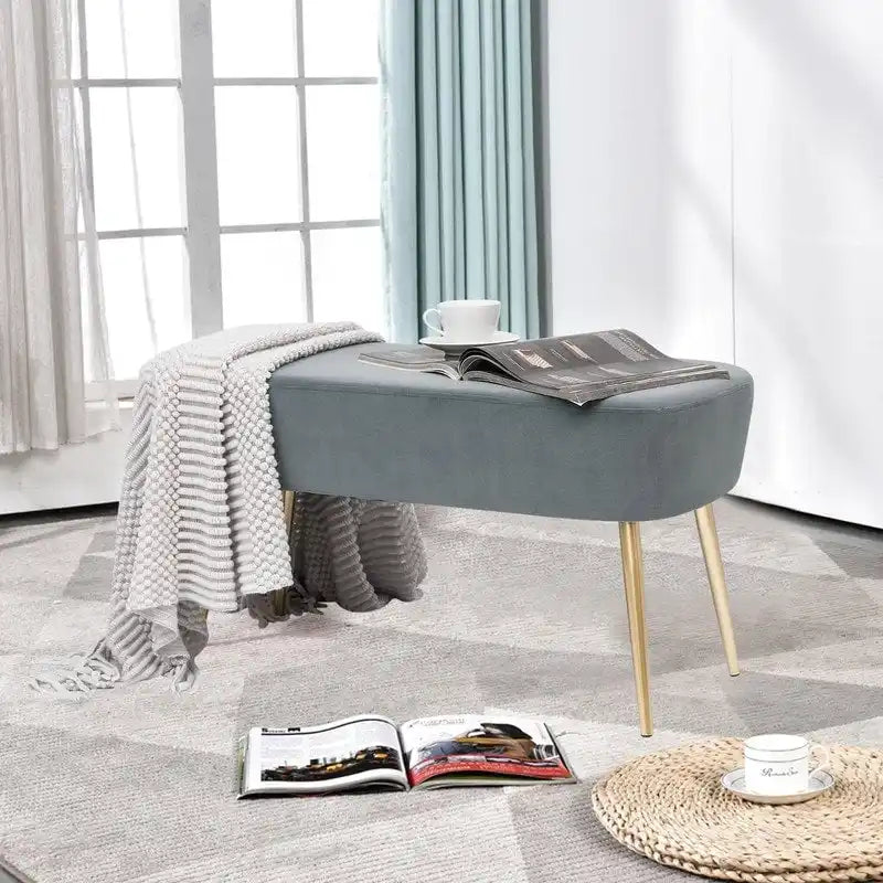 Banc/Repose-pieds en velours, Banc de bout de lit (avec pieds en métal), Chaise de coiffeuse
