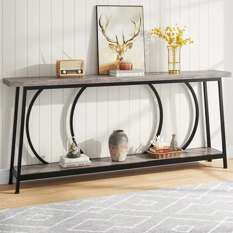 Table console de 70,9 pouces avec rangement, table console de canapé étroite extra longue