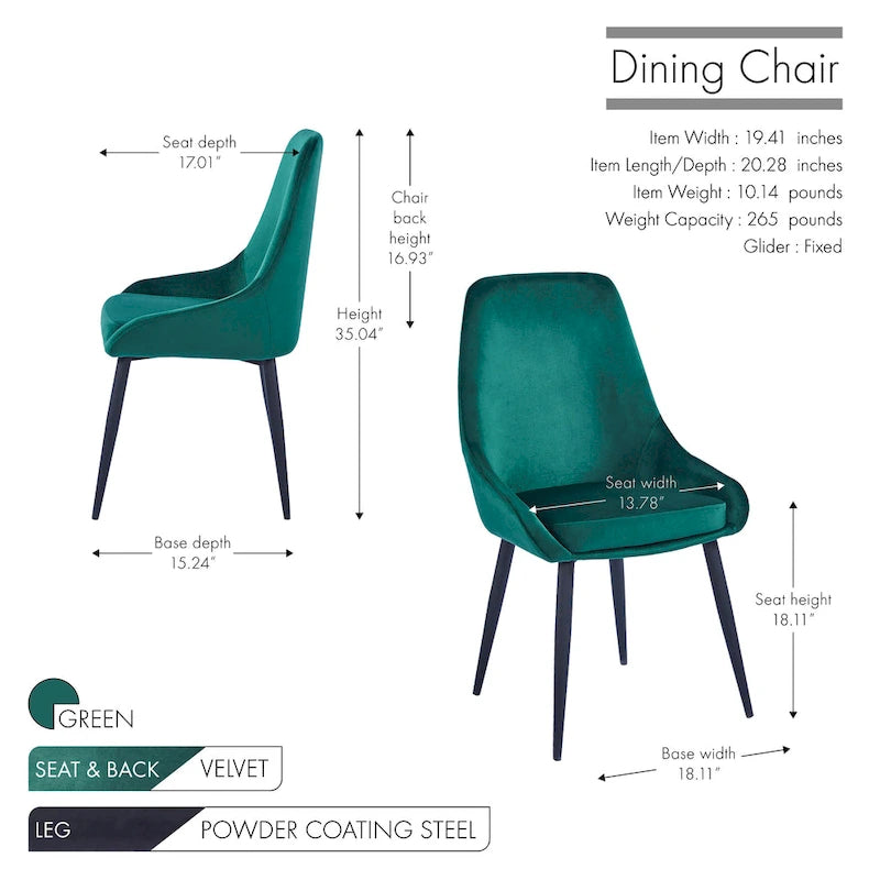 Chaises de salle à manger (lot de 2) — Revêtement en velours, pieds en acier