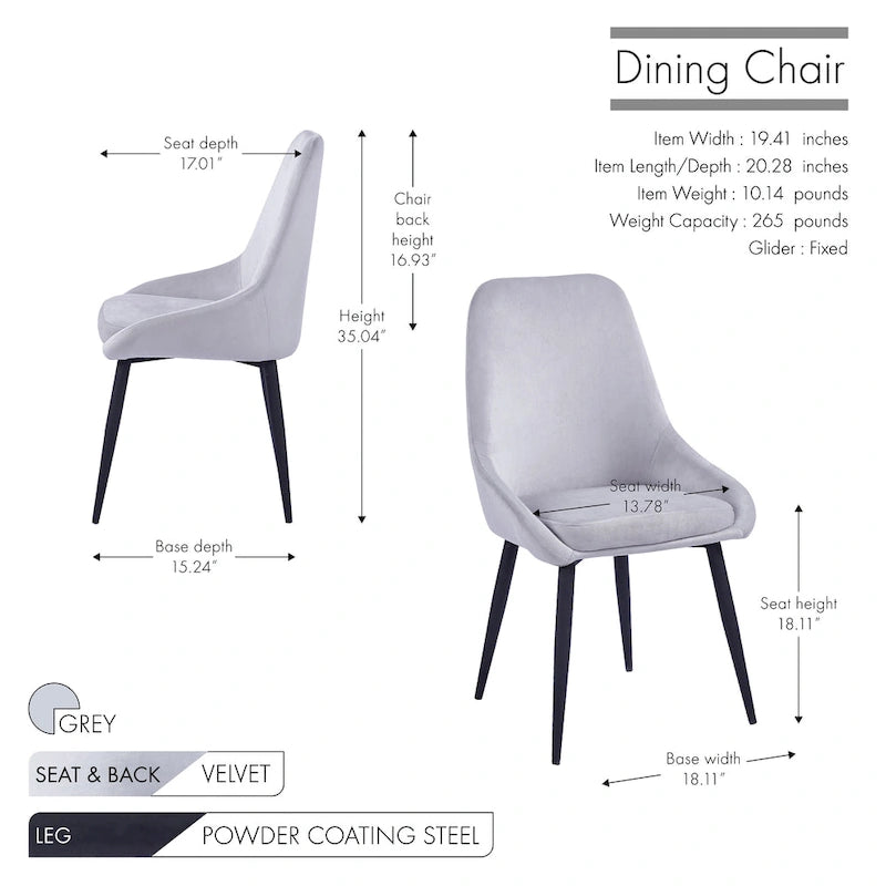Chaises de salle à manger (lot de 2) — Revêtement en velours, pieds en acier