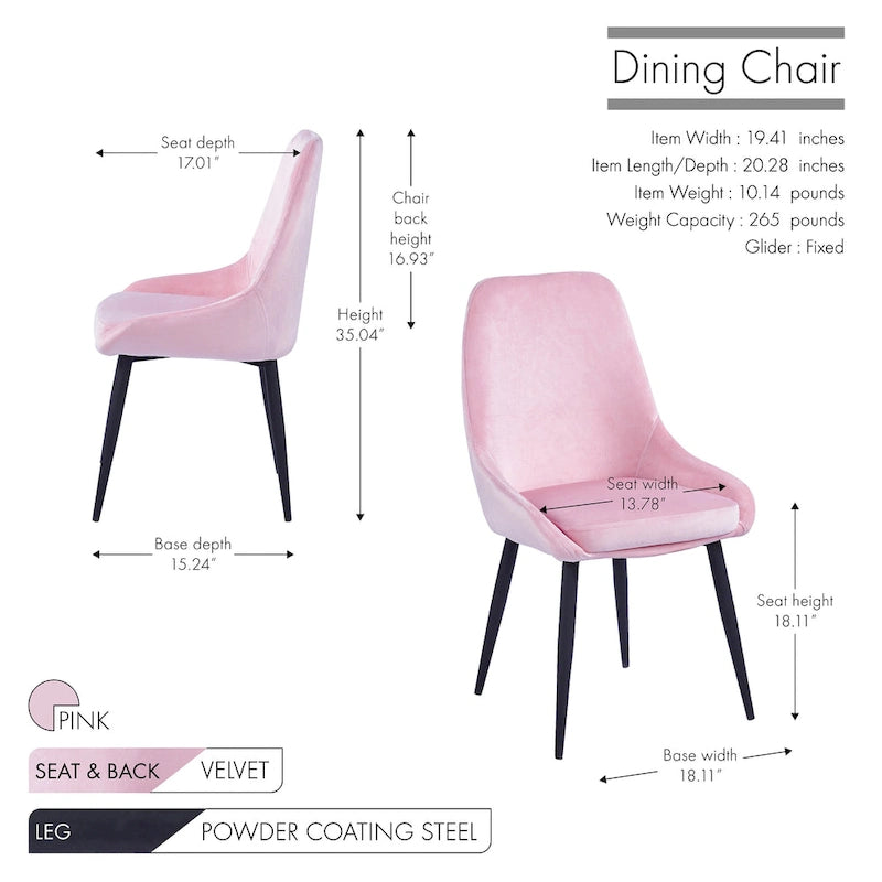 Chaises de salle à manger (lot de 2) — Revêtement en velours, pieds en acier