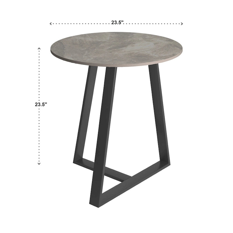 Table à piètement métallique gris, en pierre frittée brillante