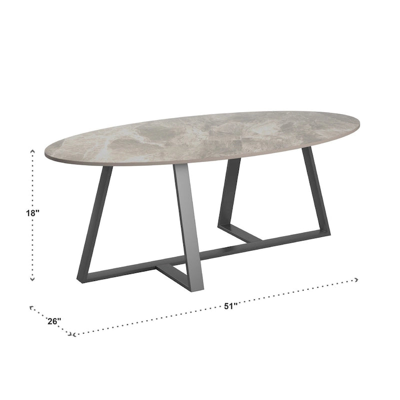 Table à piètement métallique gris, en pierre frittée brillante