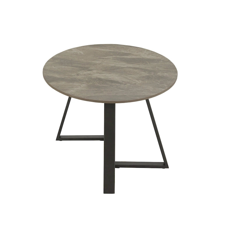 Table à piètement métallique gris, en pierre frittée brillante