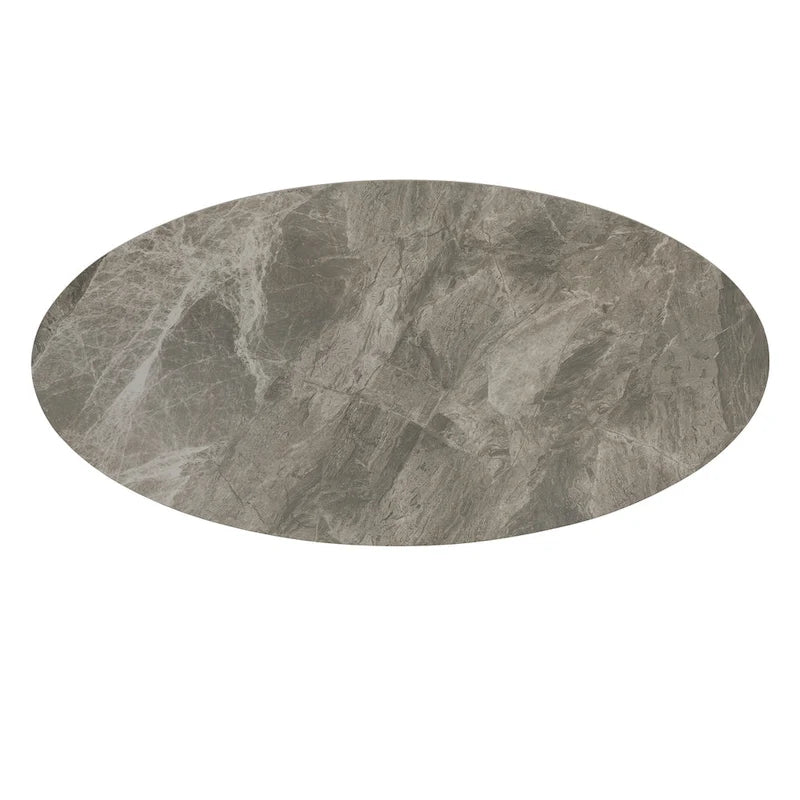 Table à piètement métallique gris, en pierre frittée brillante