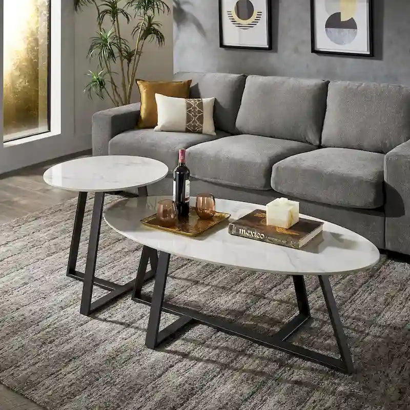 Table à piètement métallique gris, en pierre frittée brillante