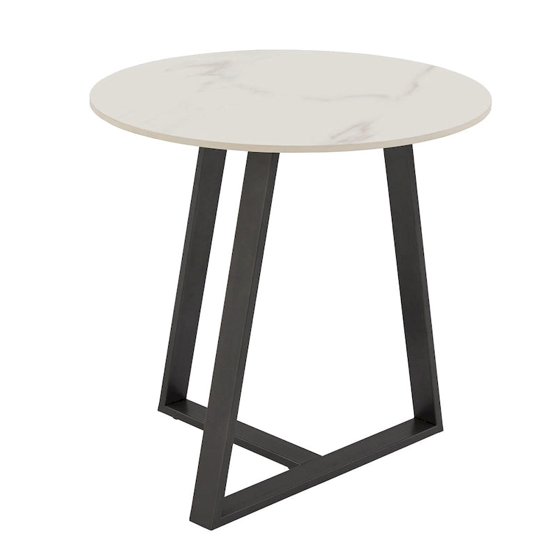 Table à piètement métallique gris, en pierre frittée brillante