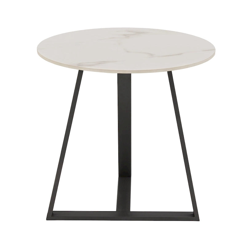 Table à piètement métallique gris, en pierre frittée brillante