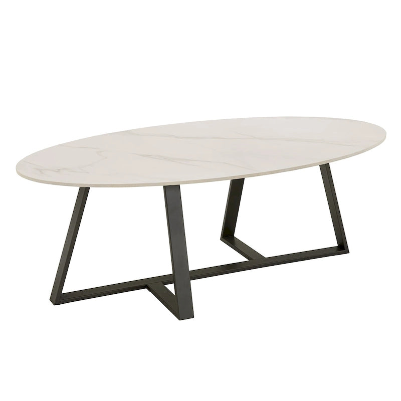 Table à piètement métallique gris, en pierre frittée brillante