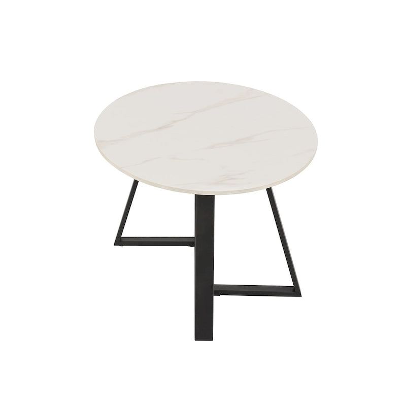Table à piètement métallique gris, en pierre frittée brillante