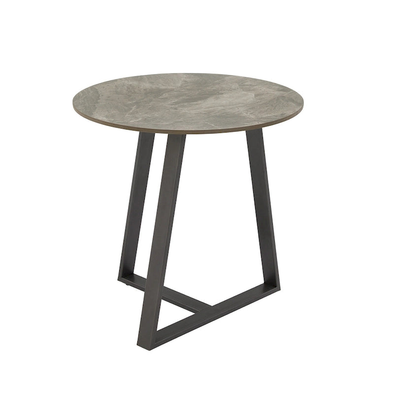 Table à piètement métallique gris, en pierre frittée brillante