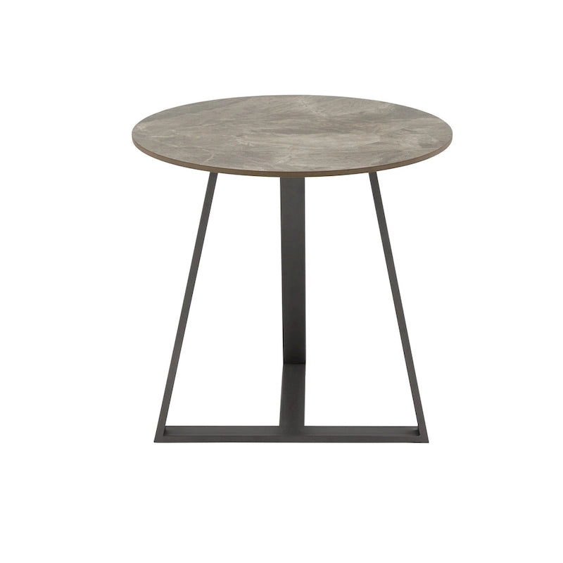 Table à piètement métallique gris, en pierre frittée brillante
