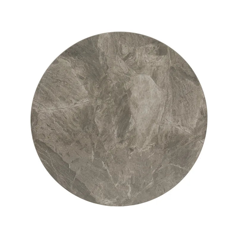 Table à piètement métallique gris, en pierre frittée brillante
