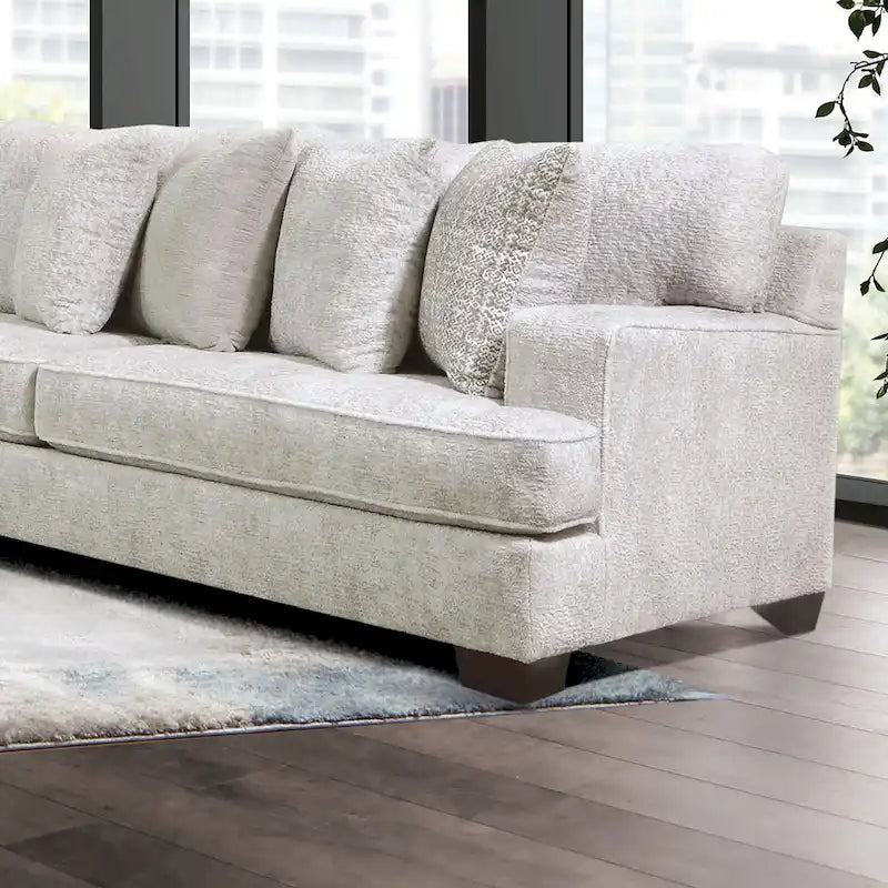 Canapé modulaire en L symétrique en chenille beige moderne