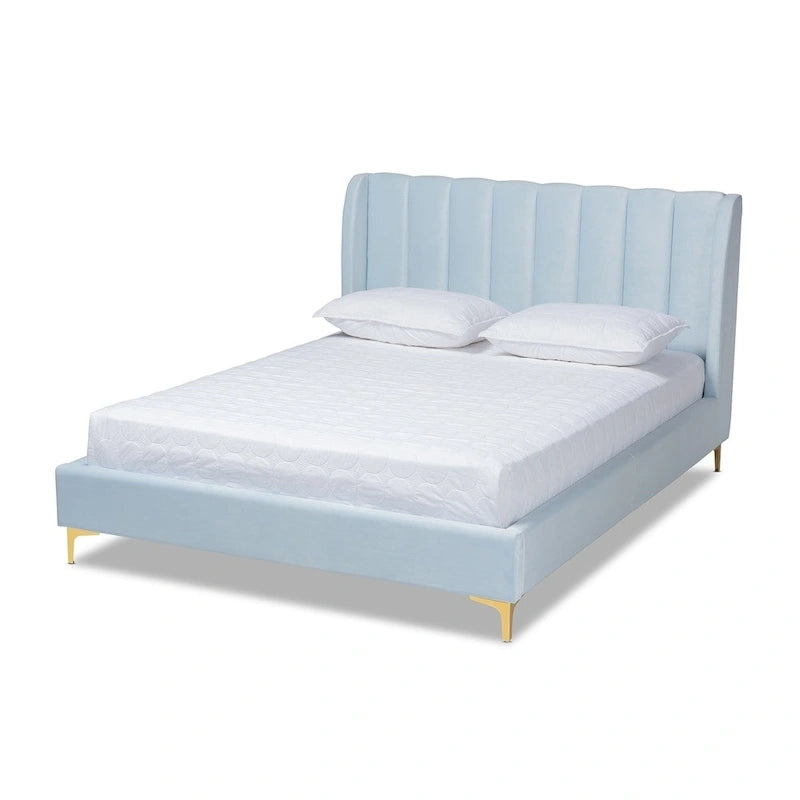 Lit plateforme luxueux rembourré en velours