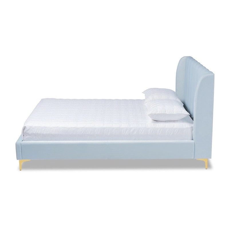 Lit plateforme luxueux rembourré en velours