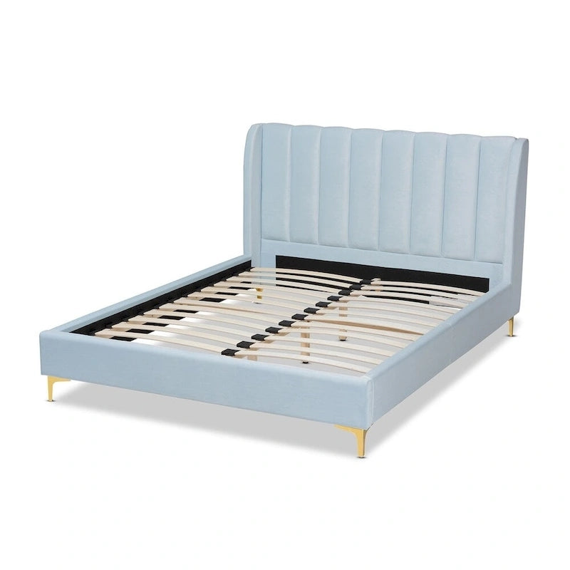 Lit plateforme luxueux rembourré en velours
