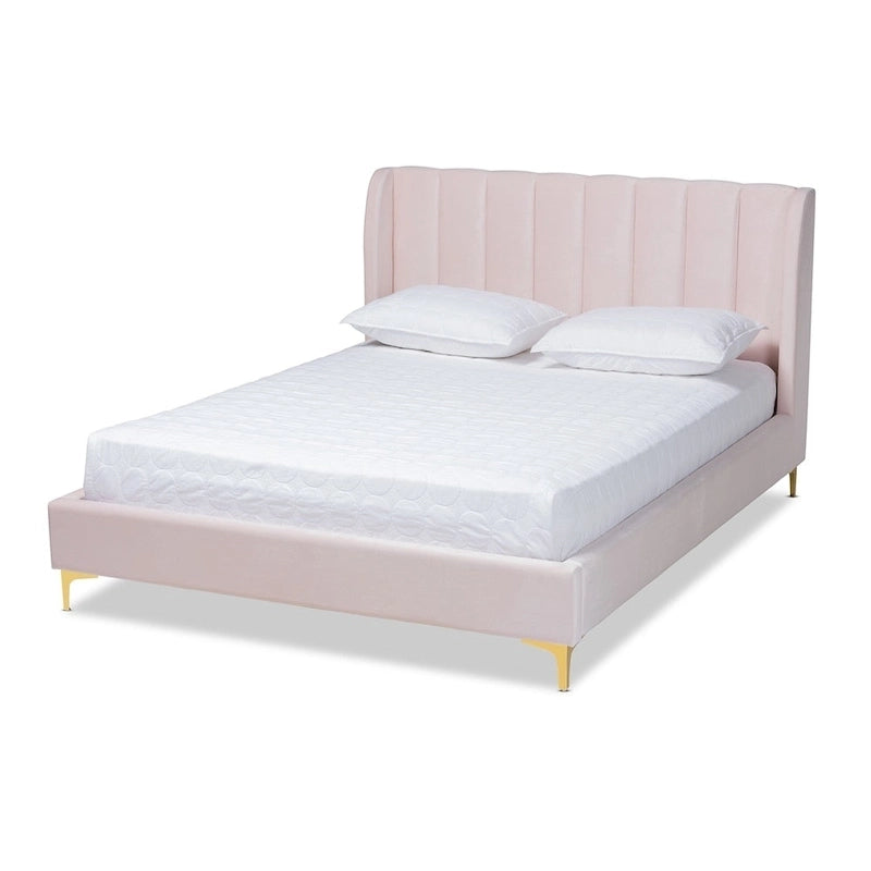 Lit plateforme luxueux rembourré en velours