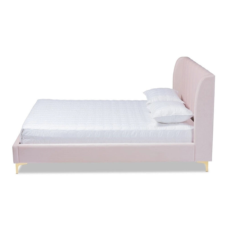 Lit plateforme luxueux rembourré en velours