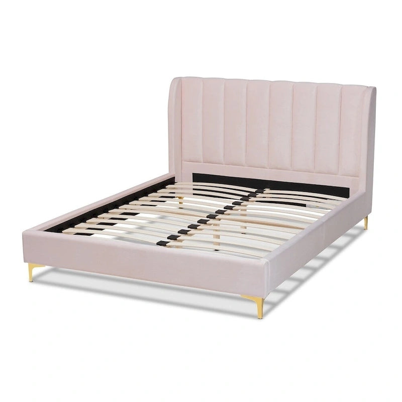 Lit plateforme luxueux rembourré en velours