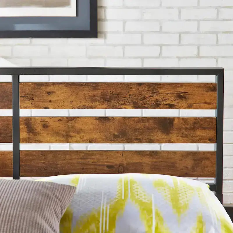 Lit plateforme en métal à profil bas (avec panneaux au fini grain de bois)