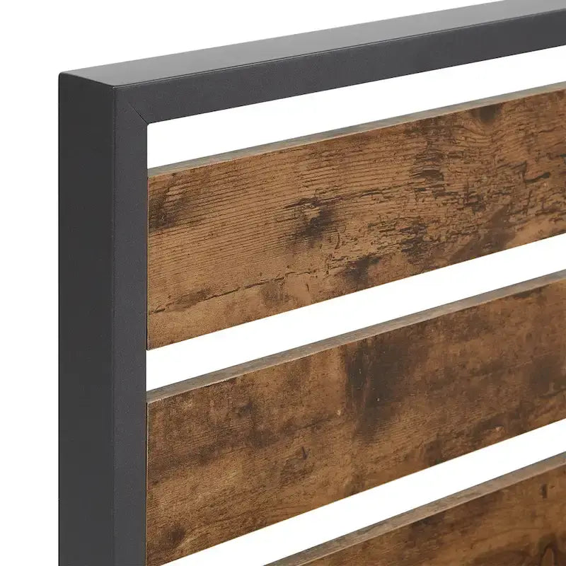 Lit plateforme en métal à profil bas (avec panneaux au fini grain de bois)