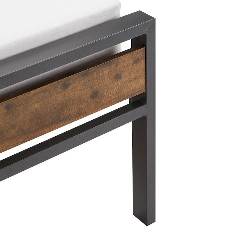 Lit plateforme en métal à profil bas (avec panneaux au fini grain de bois)