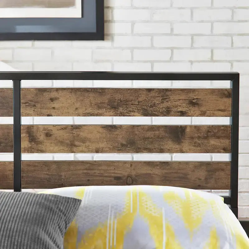 Lit plateforme en métal à profil bas (avec panneaux au fini grain de bois)