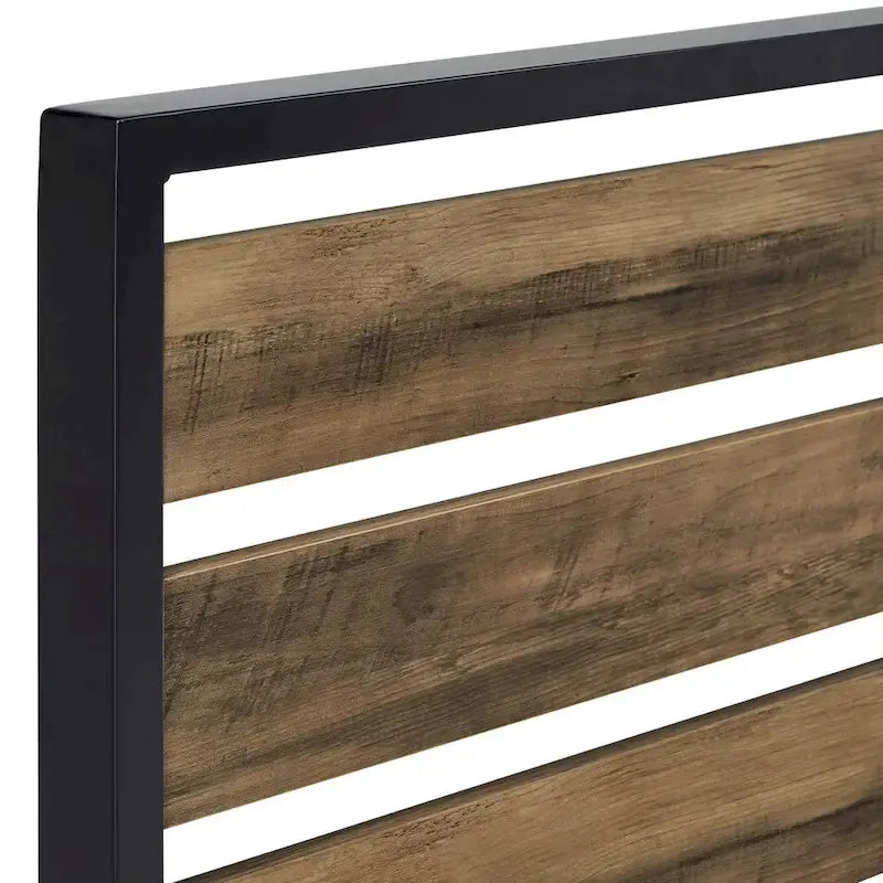 Lit plateforme en métal à profil bas (avec panneaux au fini grain de bois)