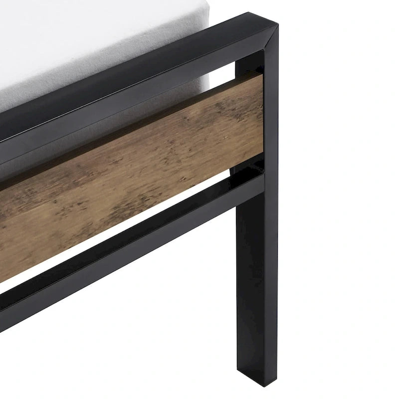 Lit plateforme en métal à profil bas (avec panneaux au fini grain de bois)
