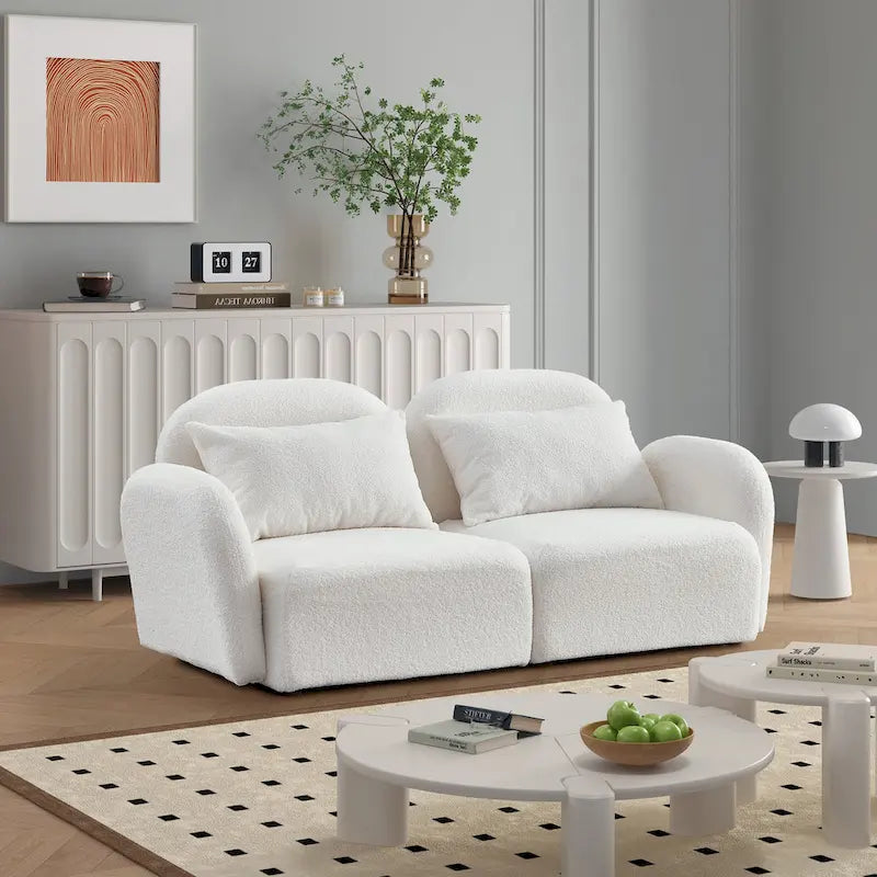 Meuble de salon Canapé paresseux Causeuse Tissu Teddy Blanc