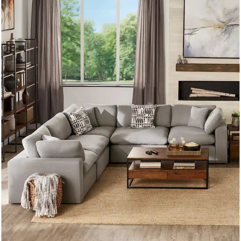 Anka Grey Linen 5-seat Sectional Sofa by iNSPIRE Q Modern
