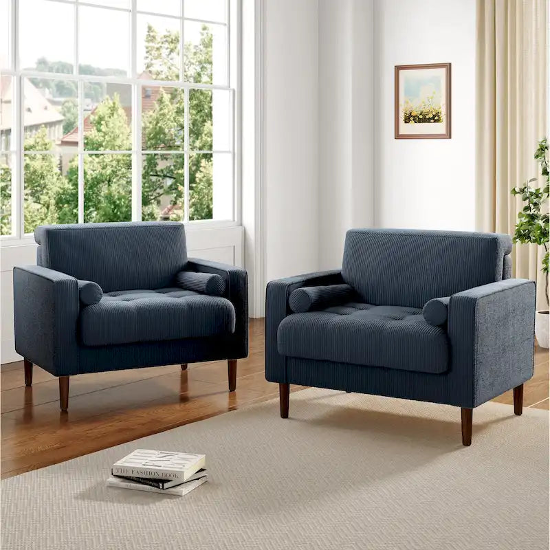 2 Fauteuils d'appoint modernes en velours côtelé à accoudoirs larges