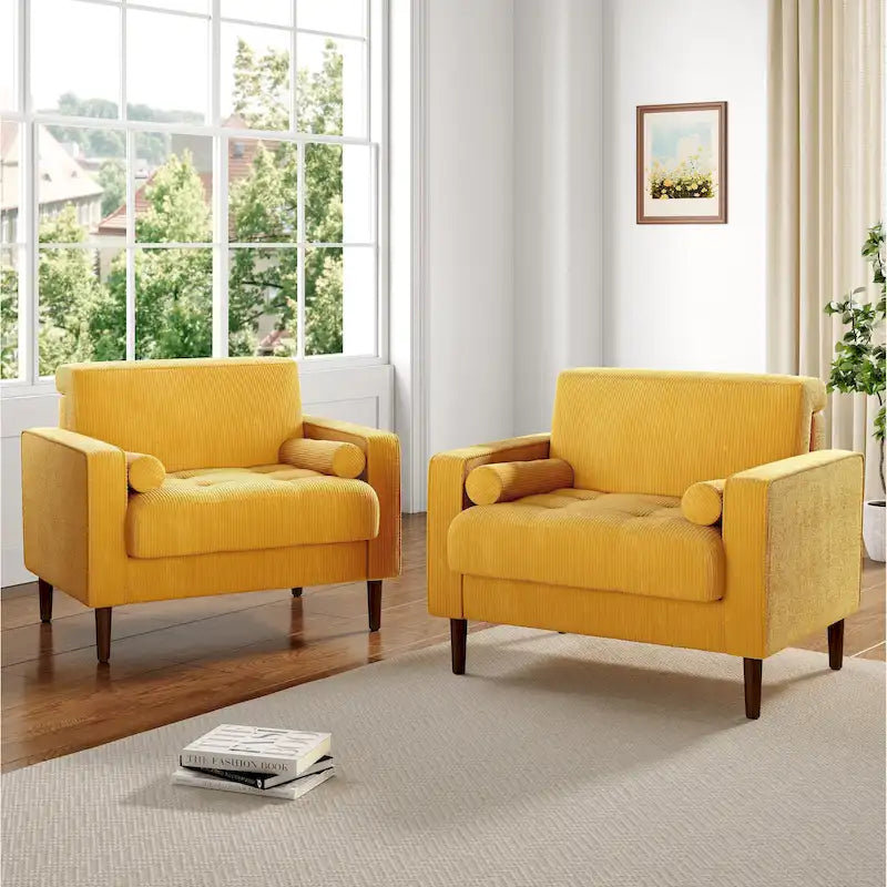 2 Fauteuils d'appoint modernes en velours côtelé à accoudoirs larges