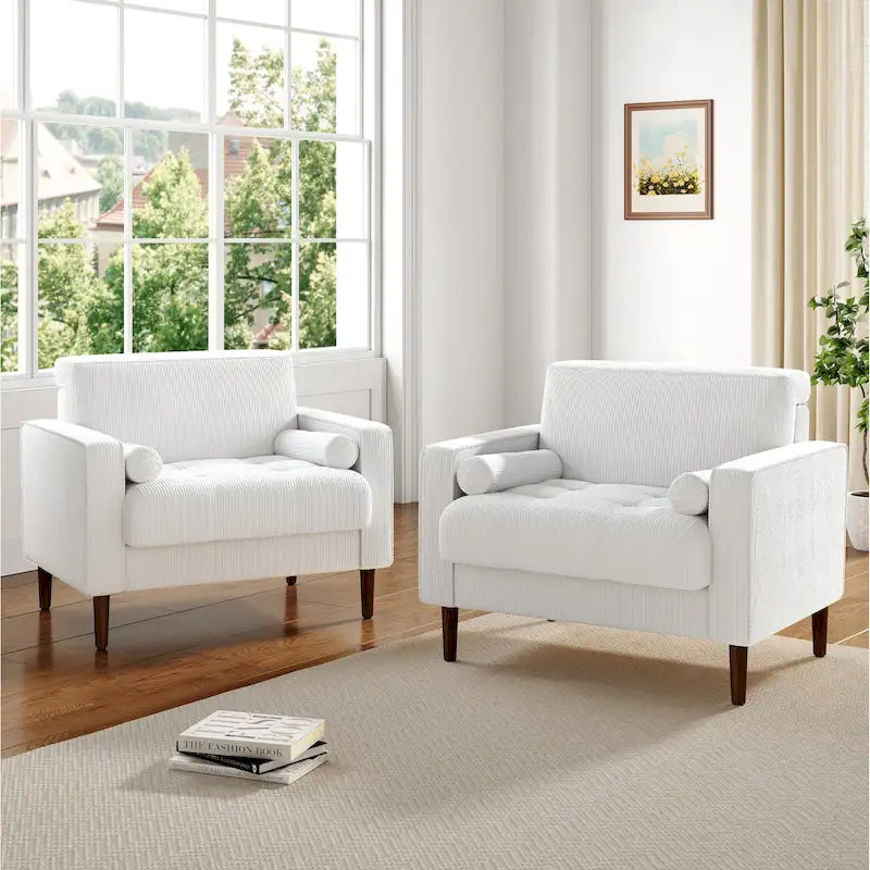 2 Fauteuils d'appoint modernes en velours côtelé à accoudoirs larges