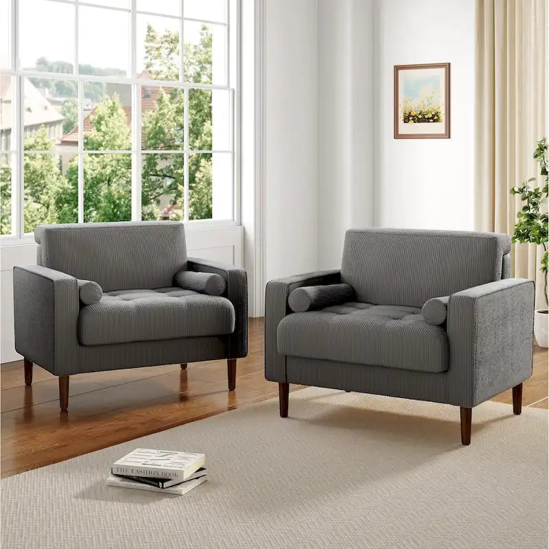 2 Fauteuils d'appoint modernes en velours côtelé à accoudoirs larges