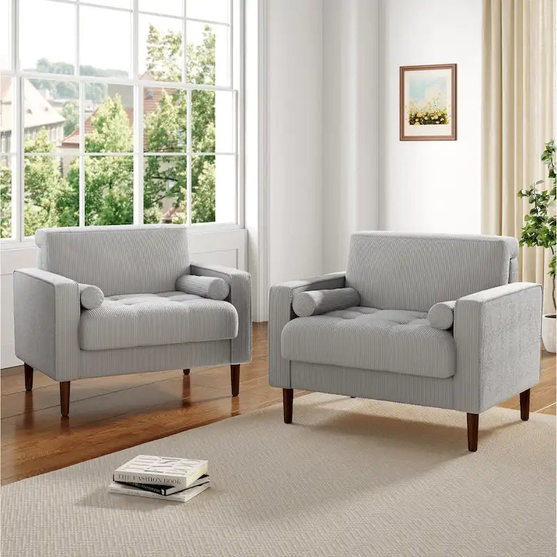 2 Fauteuils d'appoint modernes en velours côtelé à accoudoirs larges