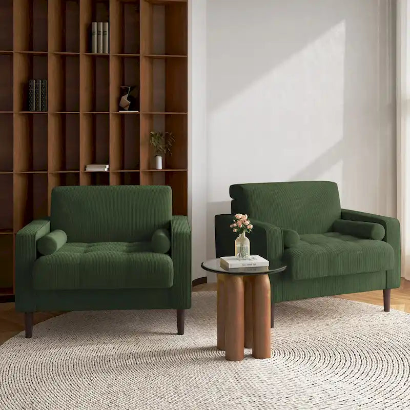 2 Fauteuils d'appoint modernes en velours côtelé à accoudoirs larges